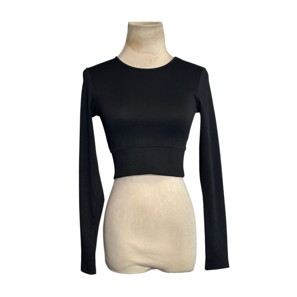 H&M divided black ribbed long sleeves fitted knit top size S